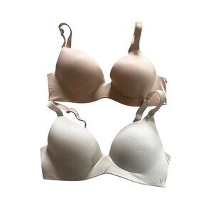 2 Victorias Secret Perfect Shape Lightly Lined Full Coverage Bras Beige Size 32B